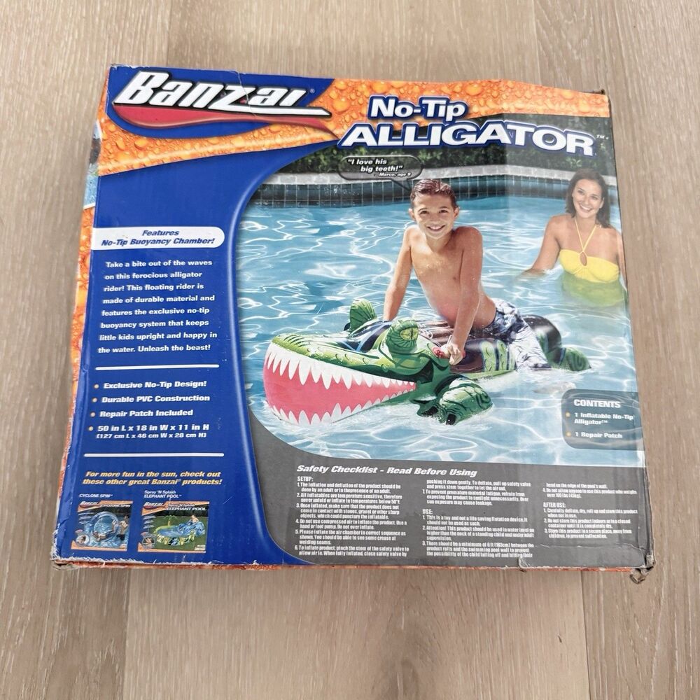 Vtg Y2K Banzai No Tip Alligator 50" Pool Float Inflatable Ride-On NOS Sealed - Picture 2 of 5